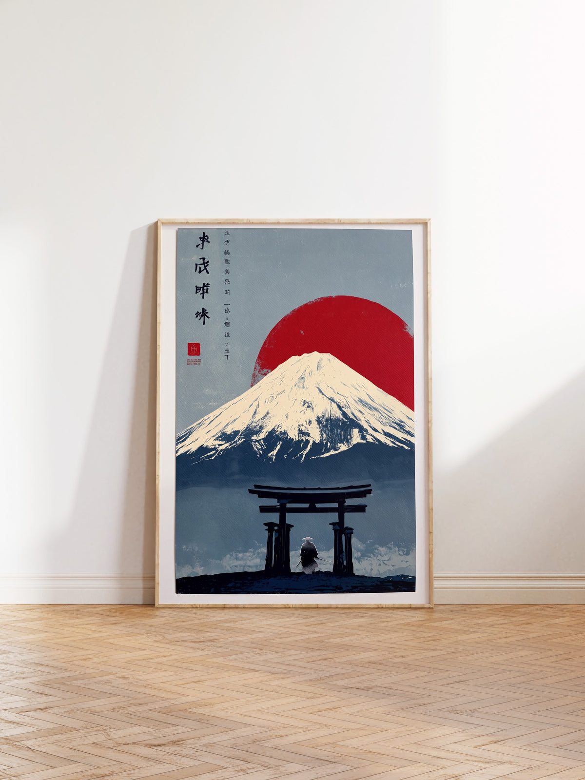 Torii Kapısı ve Fuji Dağı Manzarası Poster – Ahşap Çerçeveli Tablo