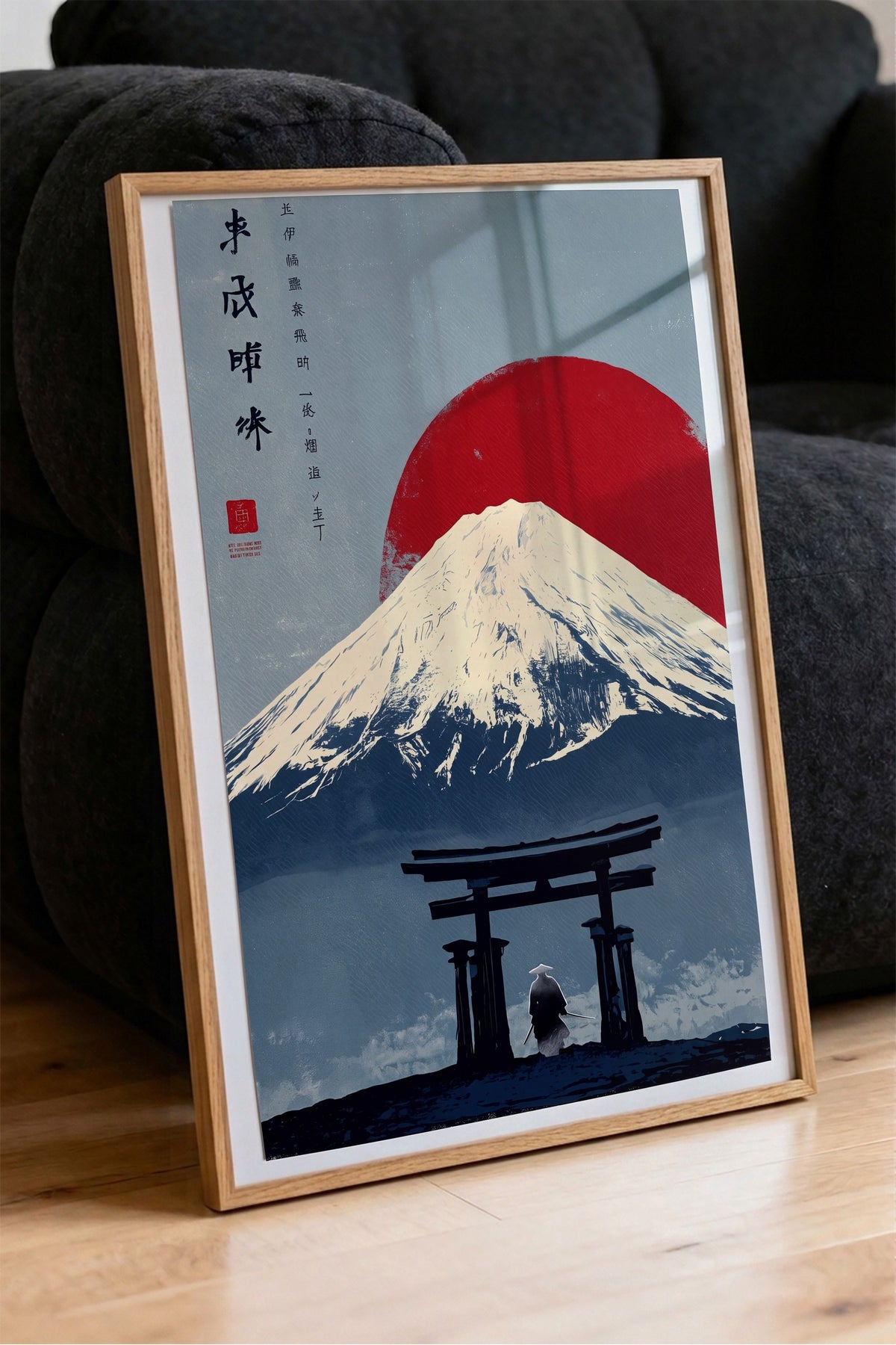 Torii Kapısı ve Fuji Dağı Manzarası Poster – Ahşap Çerçeveli Tablo