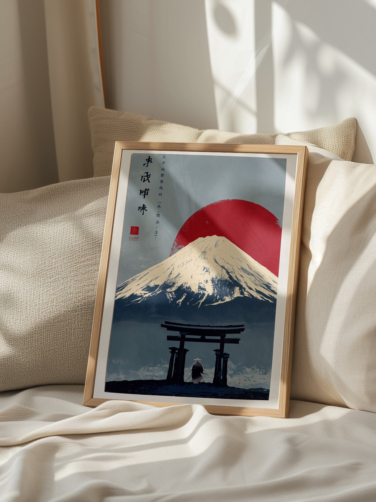 Torii Kapısı ve Fuji Dağı Manzarası Poster – Ahşap Çerçeveli Tablo