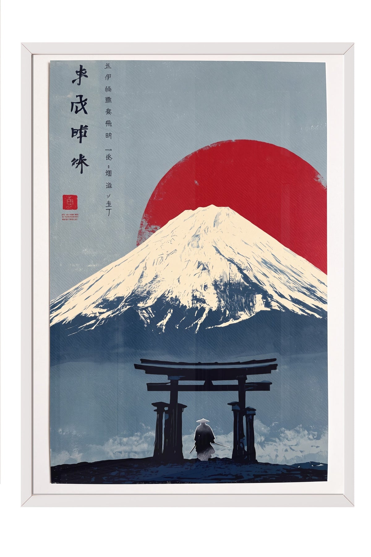 Torii Kapısı ve Fuji Dağı Manzarası Poster – Beyaz Çerçeveli Tablo