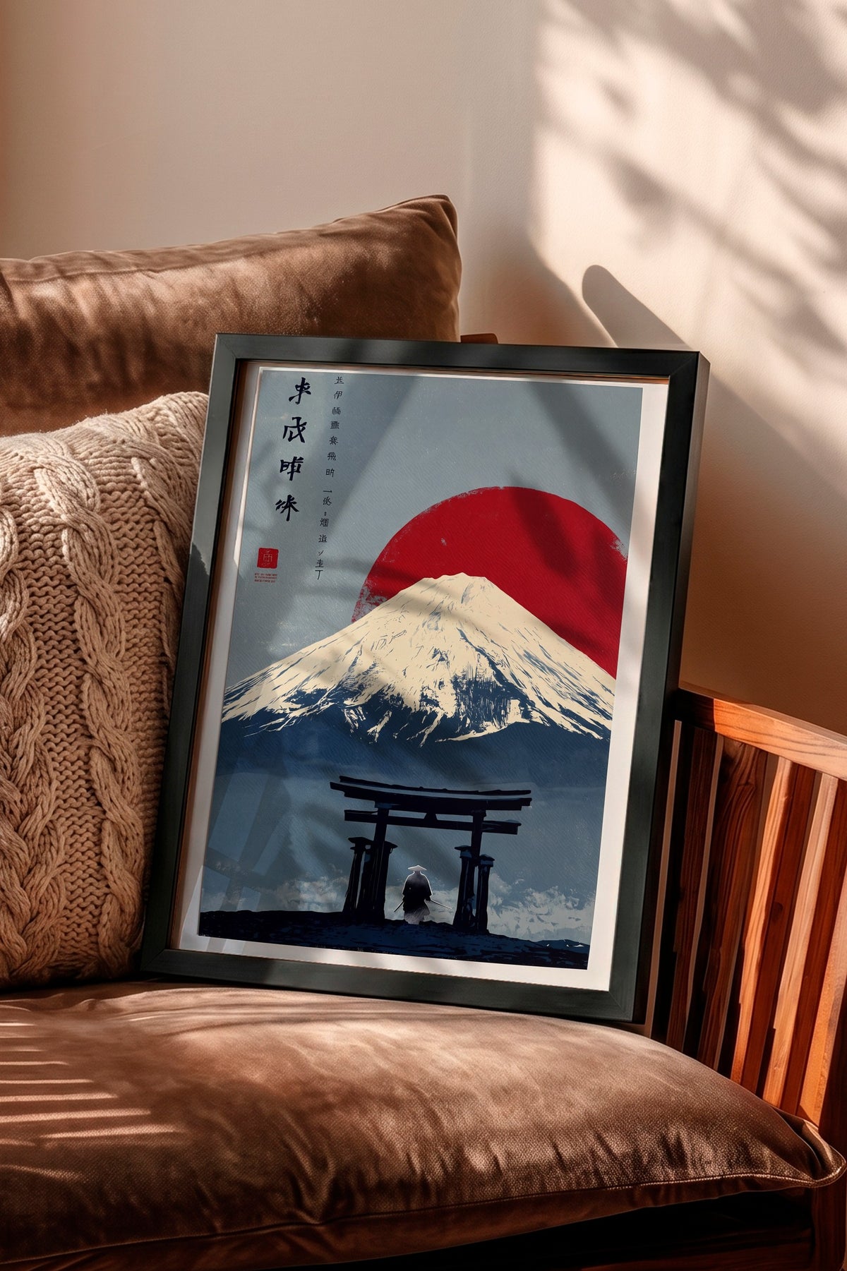 Torii Kapısı ve Fuji Dağı Manzarası Poster – Siyah Çerçeveli Tablo