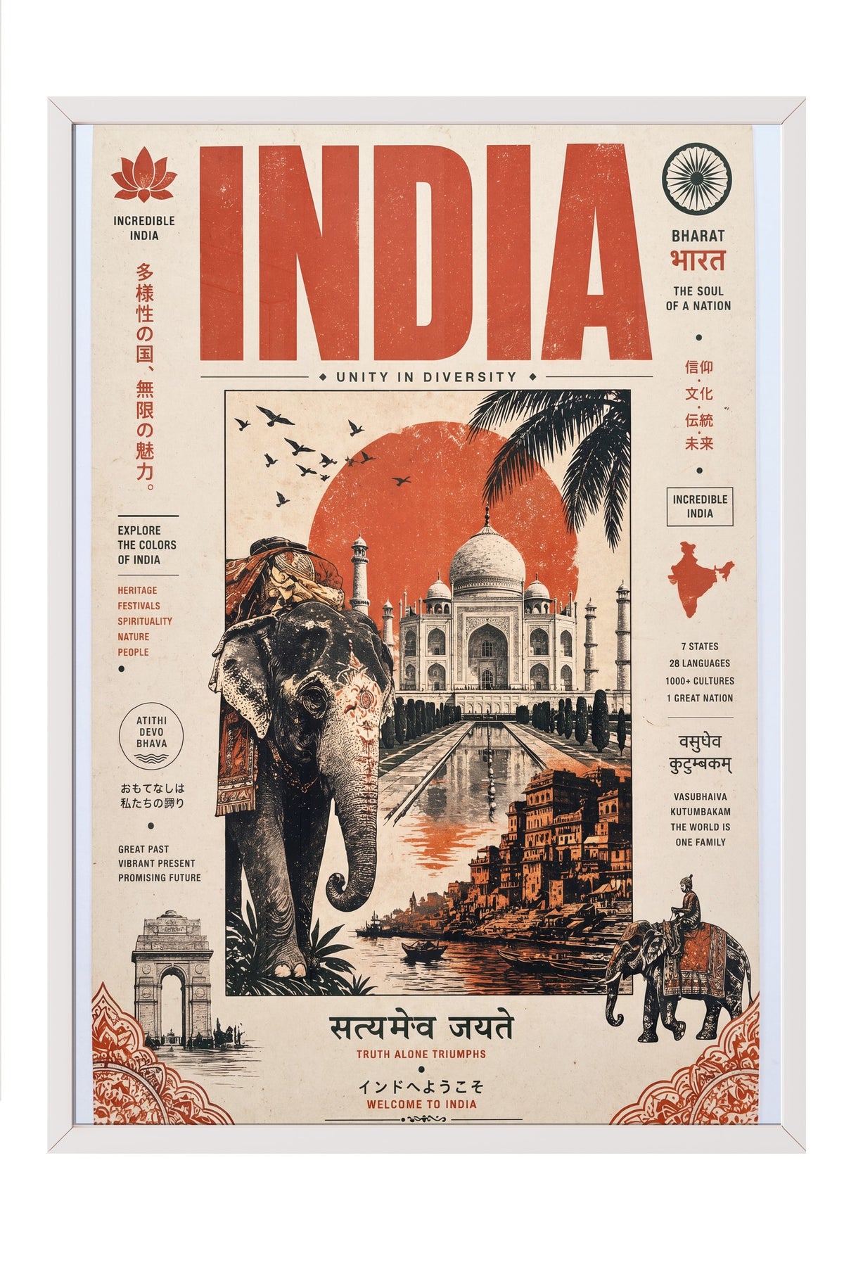 INCRIDIBLE INDIA Poster – Beyaz Çerçeveli Tablo
