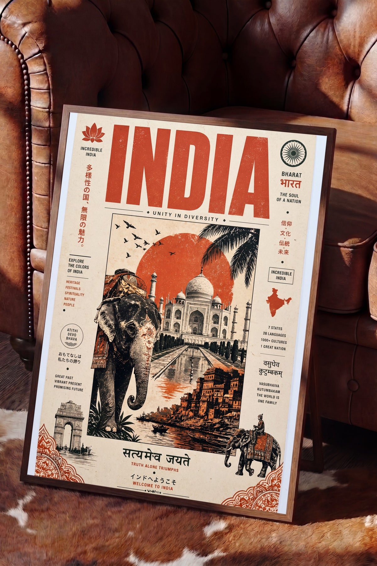 INCRIDIBLE INDIA Poster – Kahverengi Çerçeveli Tablo
