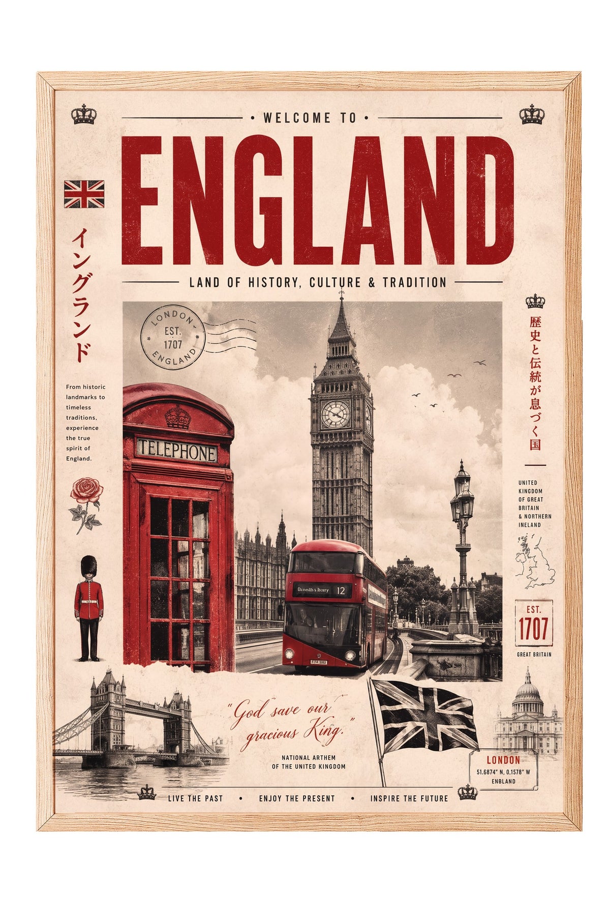 Welcome to England Poster – Ahşap Çerçeveli Tablo
