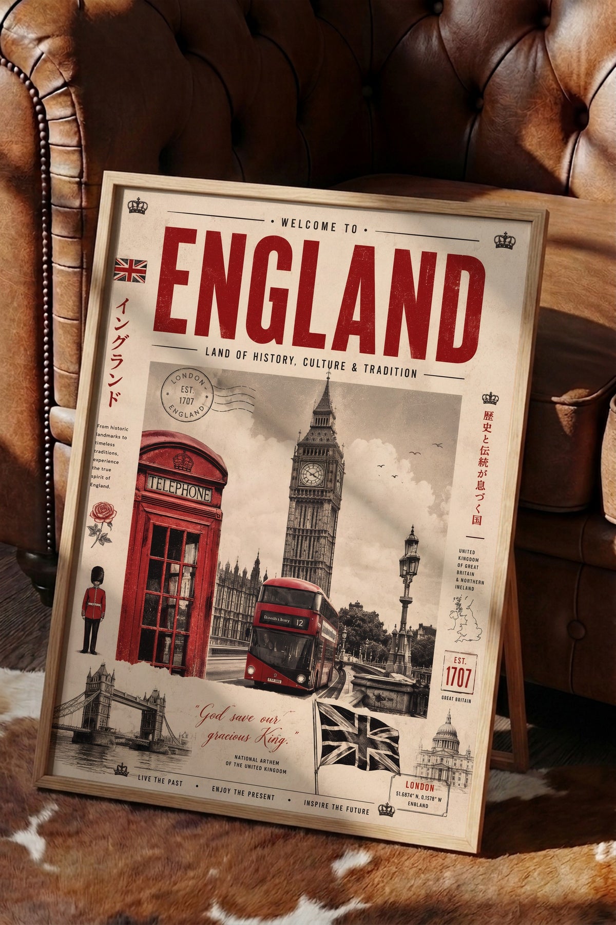 Welcome to England Poster – Ahşap Çerçeveli Tablo