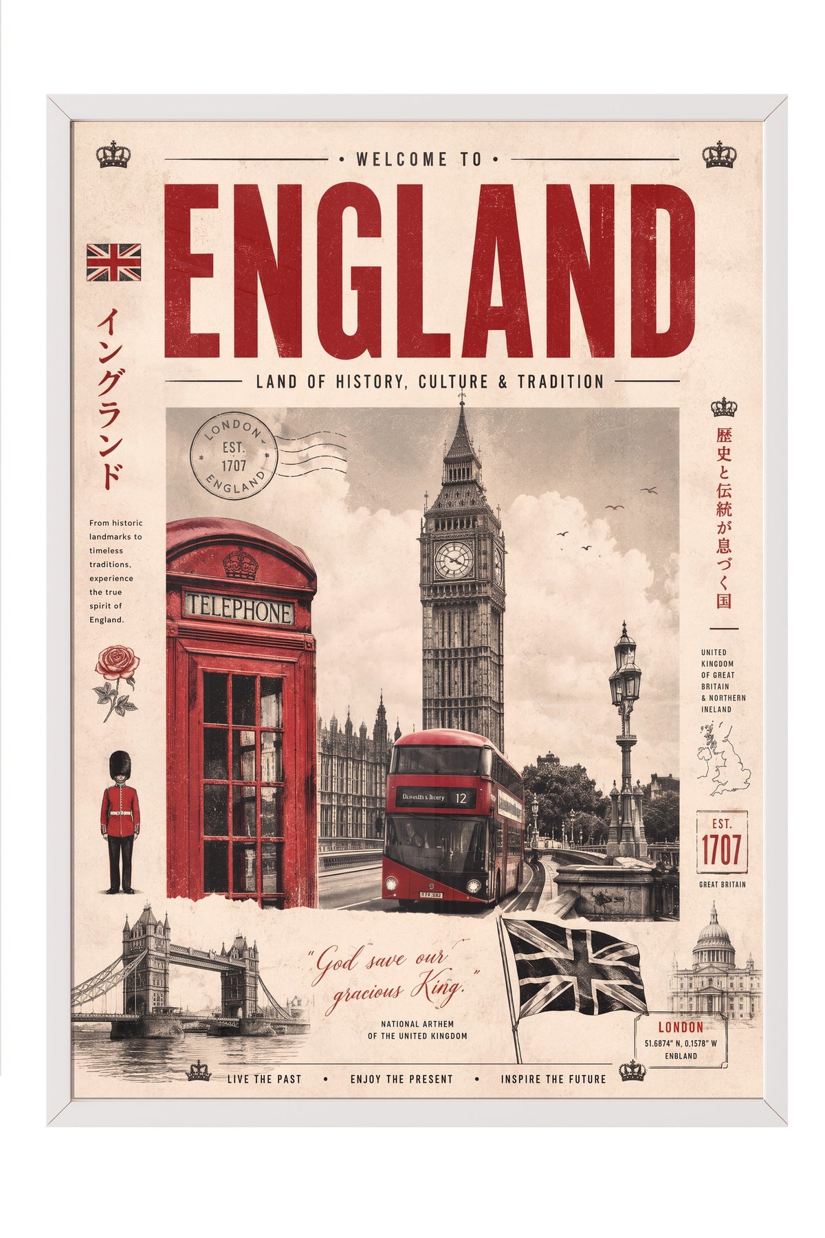 Welcome to England Poster – Beyaz Çerçeveli Tablo