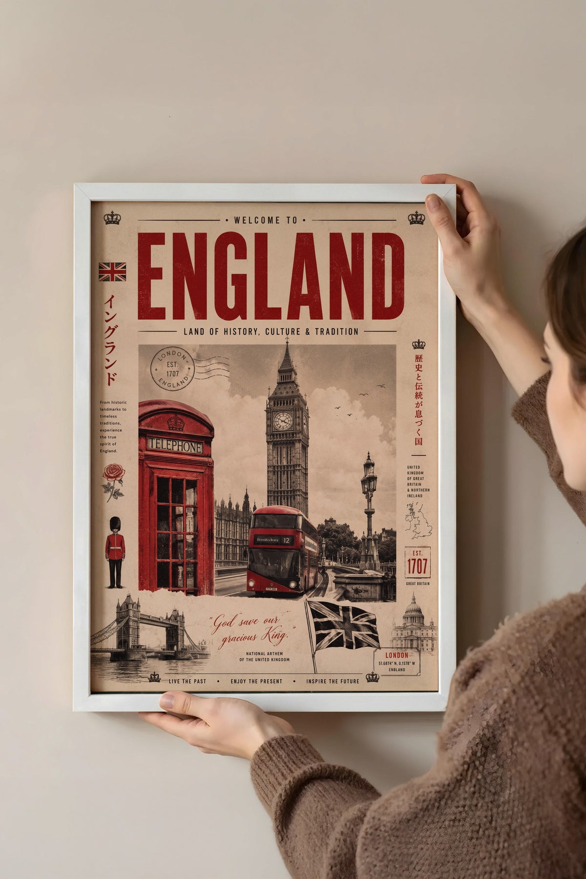 Welcome to England Poster – Beyaz Çerçeveli Tablo