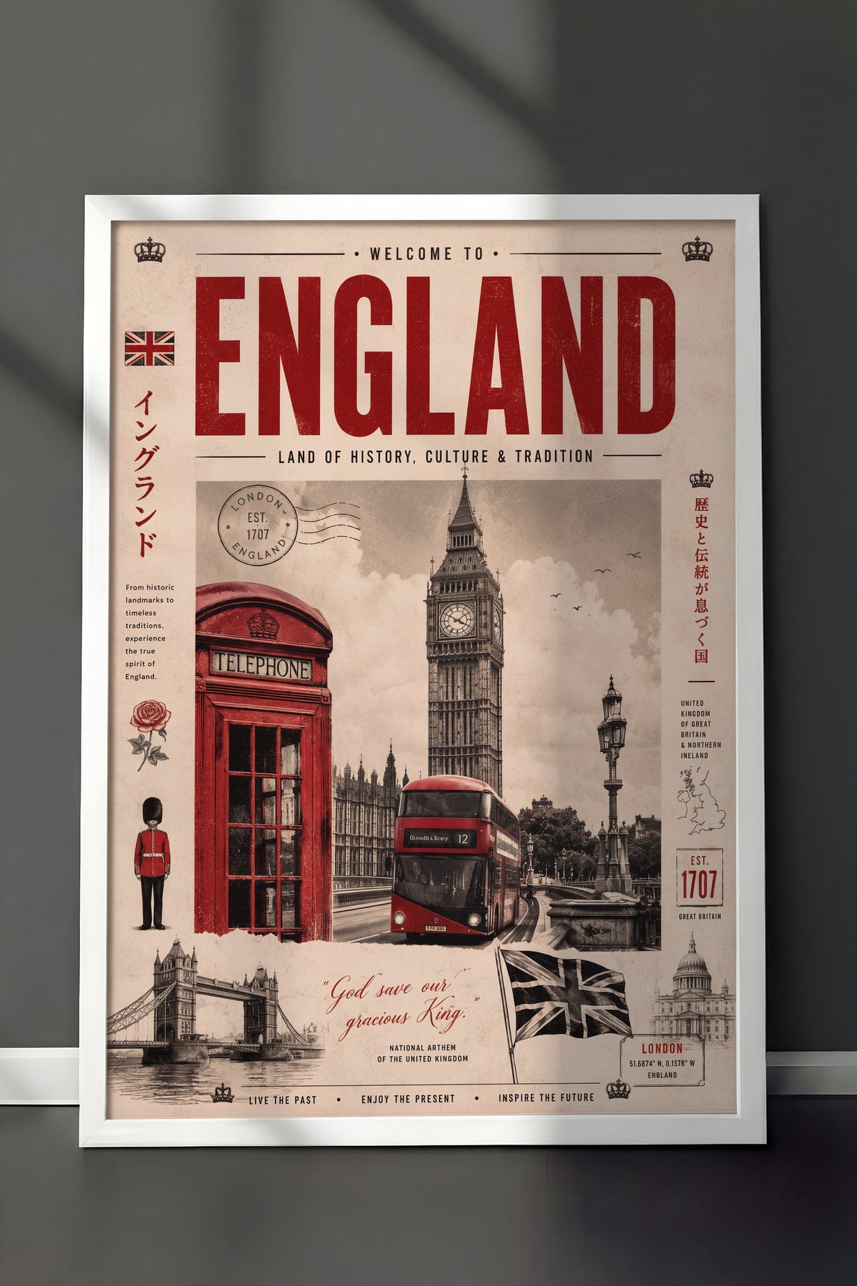 Welcome to England Poster – Beyaz Çerçeveli Tablo