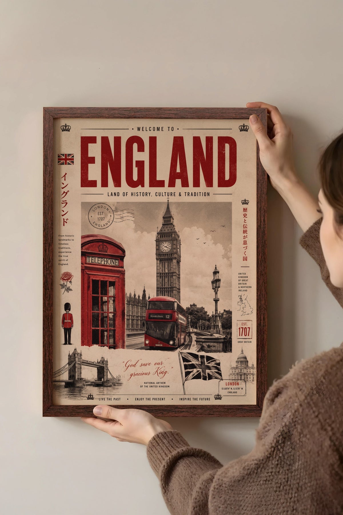 Welcome to England Poster – Kahverengi Çerçeveli Tablo