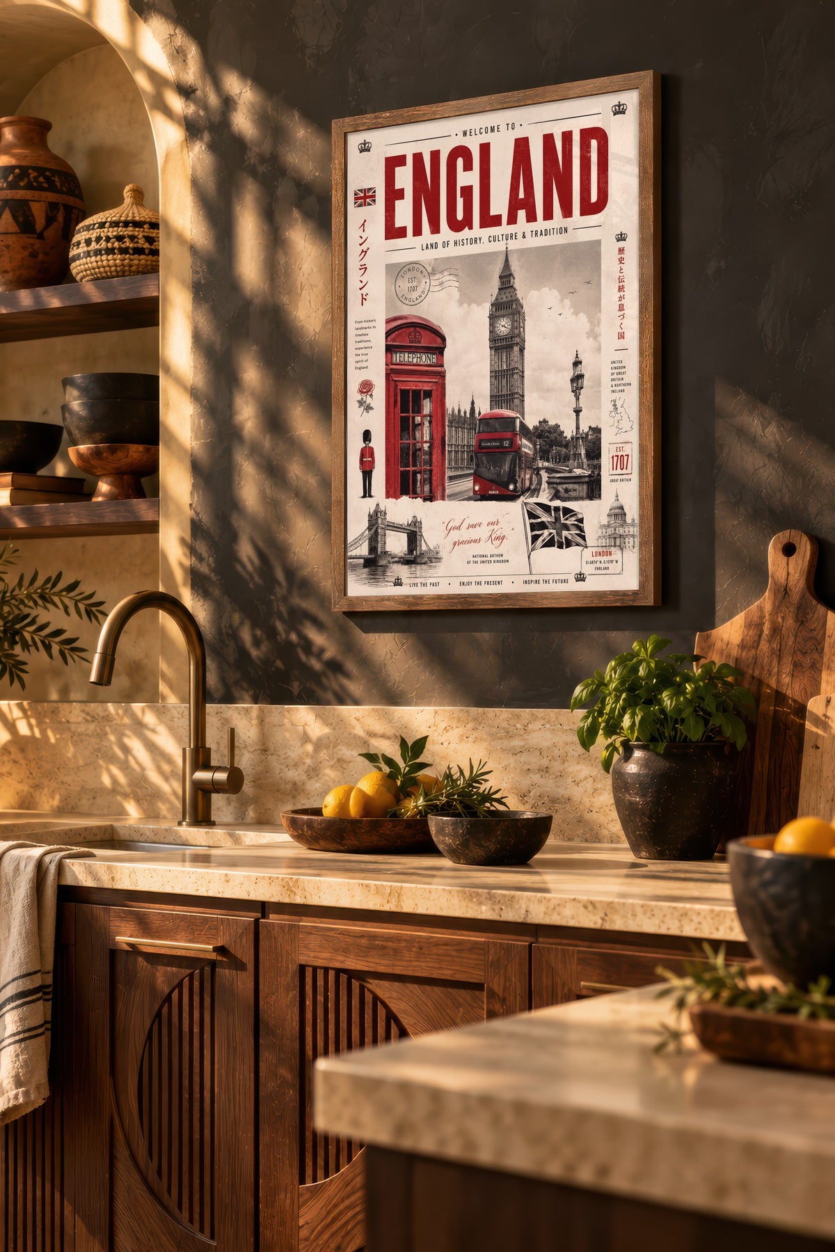 Welcome to England Poster – Kahverengi Çerçeveli Tablo