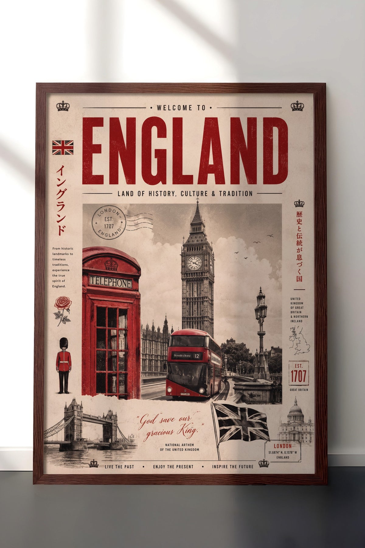 Welcome to England Poster – Kahverengi Çerçeveli Tablo