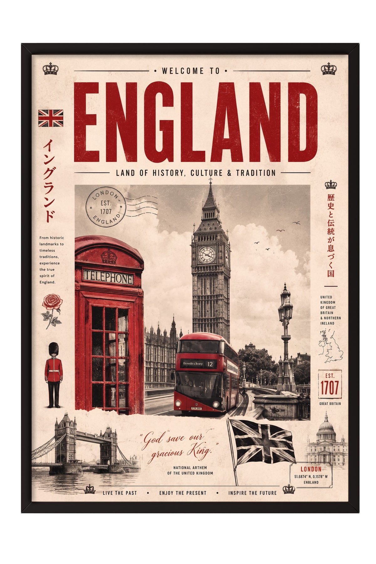 Welcome to England Poster – Siyah Çerçeveli Tablo