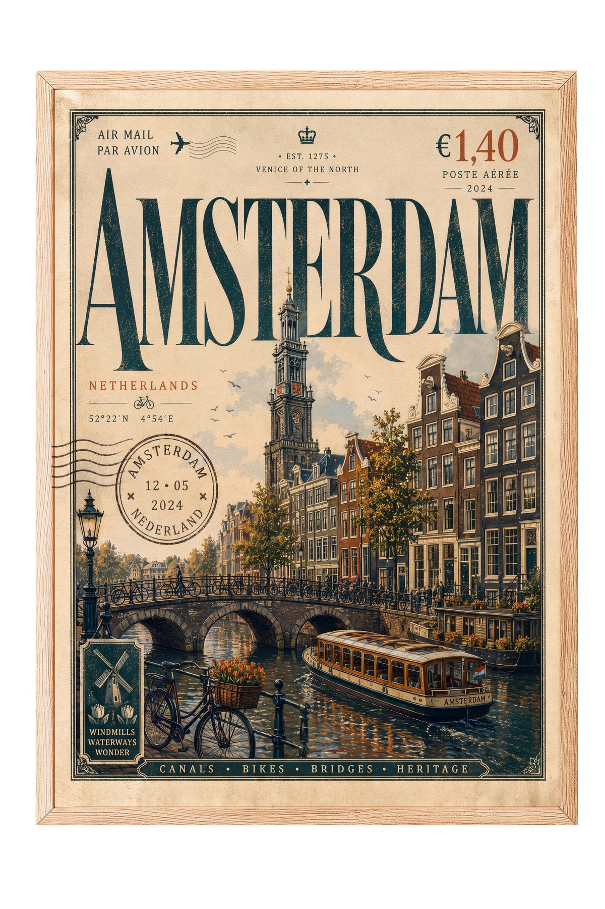 Amsterdam Poster – Ahşap Çerçeveli Tablo