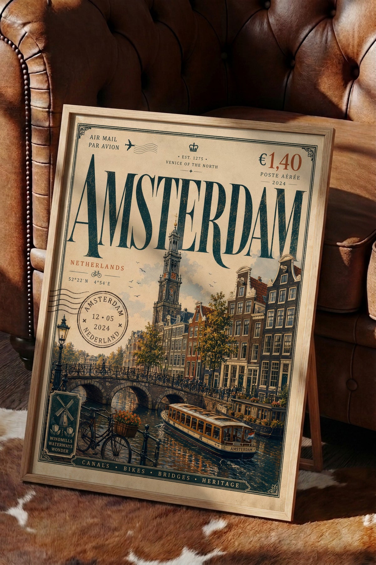 Amsterdam Poster – Ahşap Çerçeveli Tablo