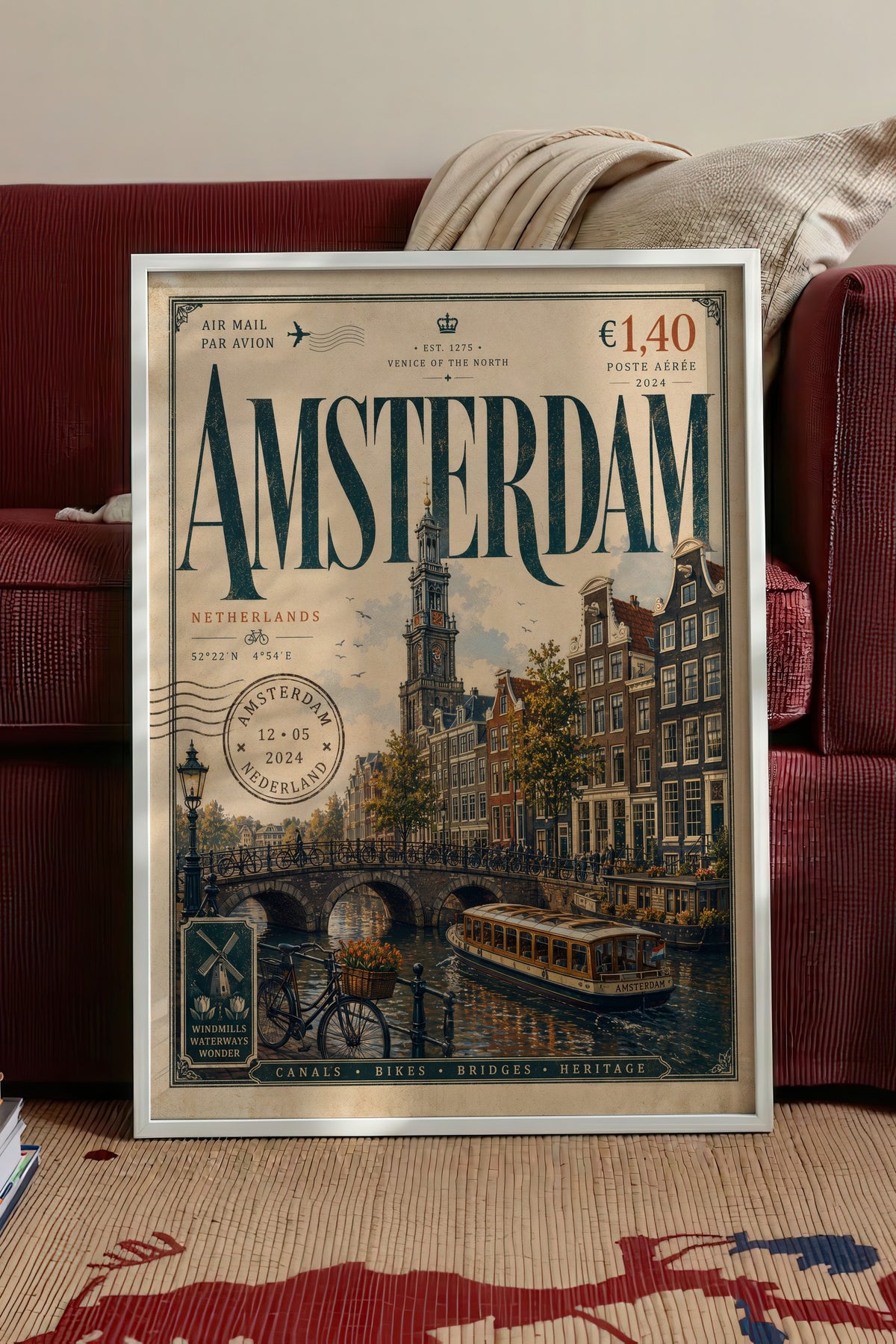 Amsterdam Poster – Beyaz Çerçeveli Tablo