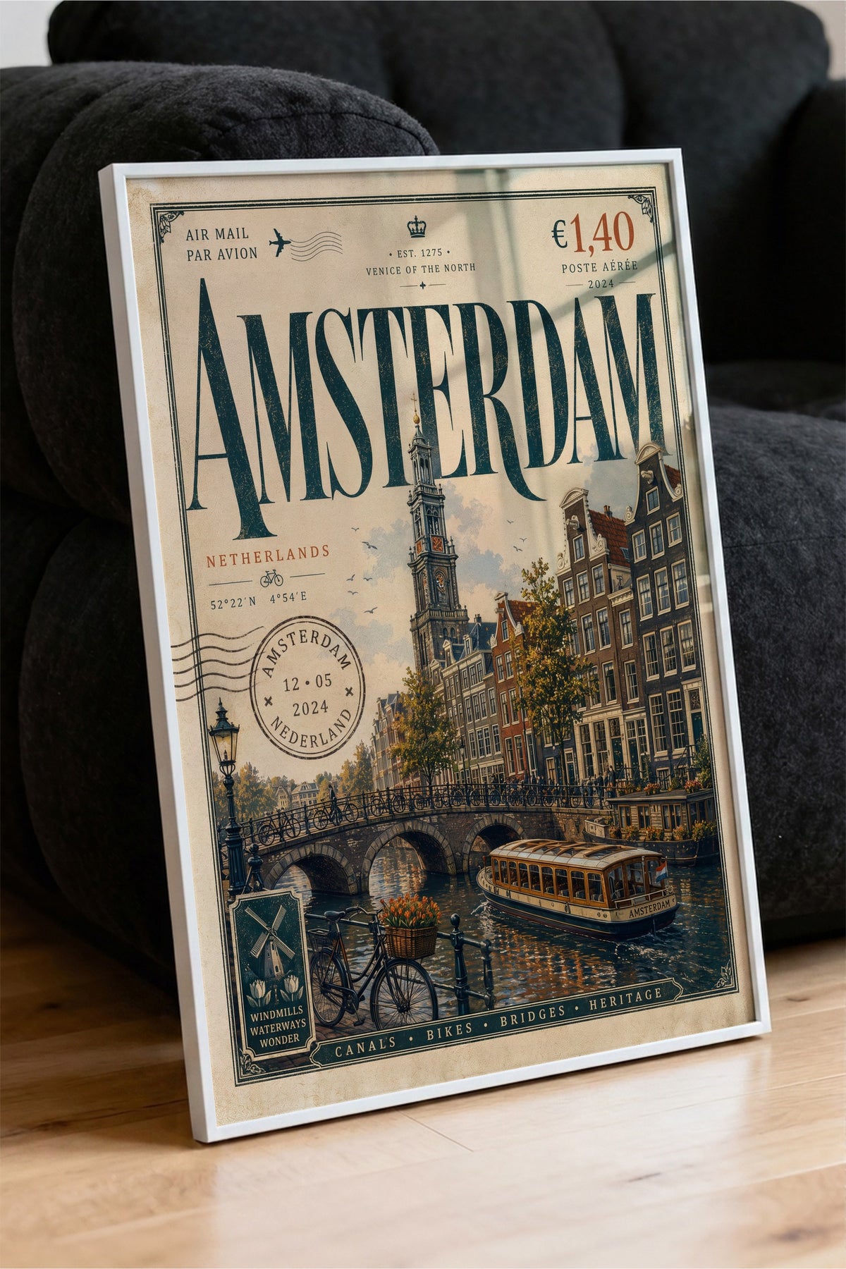 Amsterdam Poster – Beyaz Çerçeveli Tablo