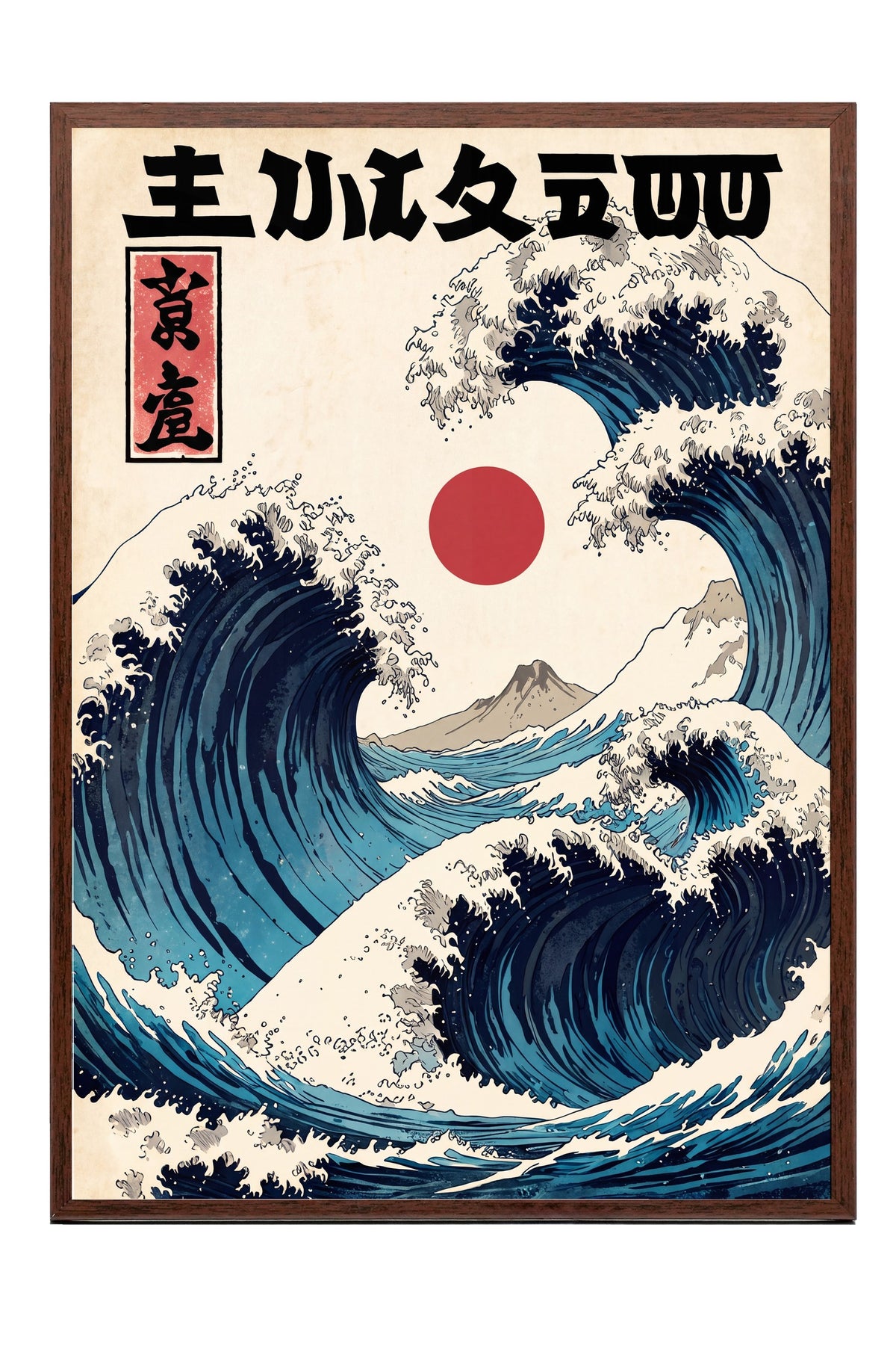 Japon Dalga Sanatı Poster – Kahverengi Çerçeveli Tablo