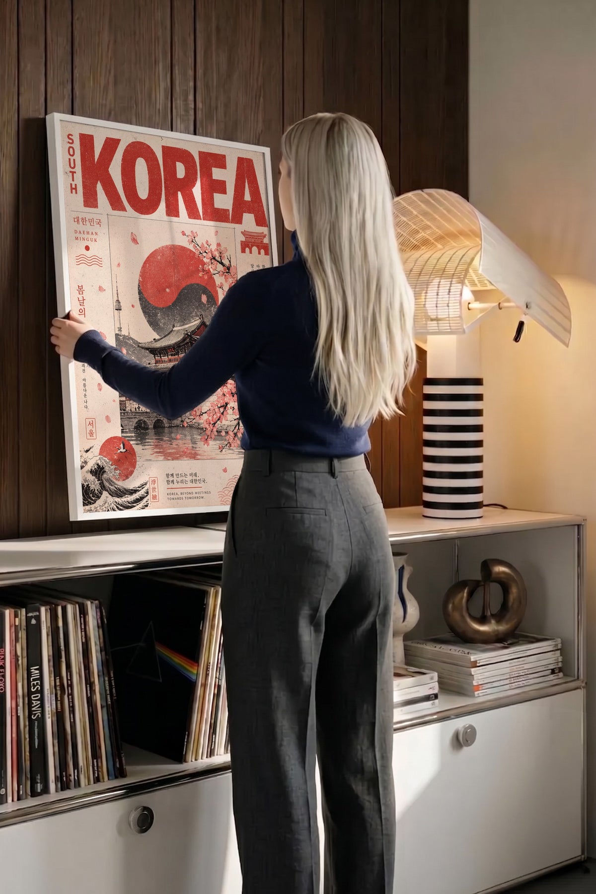 Geleneksel Kore Manzarası Poster – Beyaz Çerçeveli Tablo