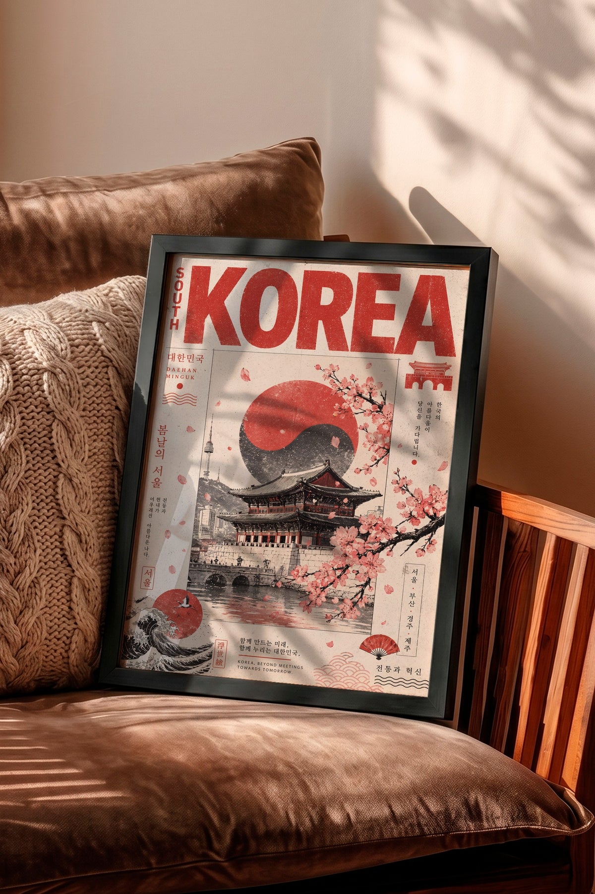 Geleneksel Kore Manzarası Poster – Siyah Çerçeveli Tablo