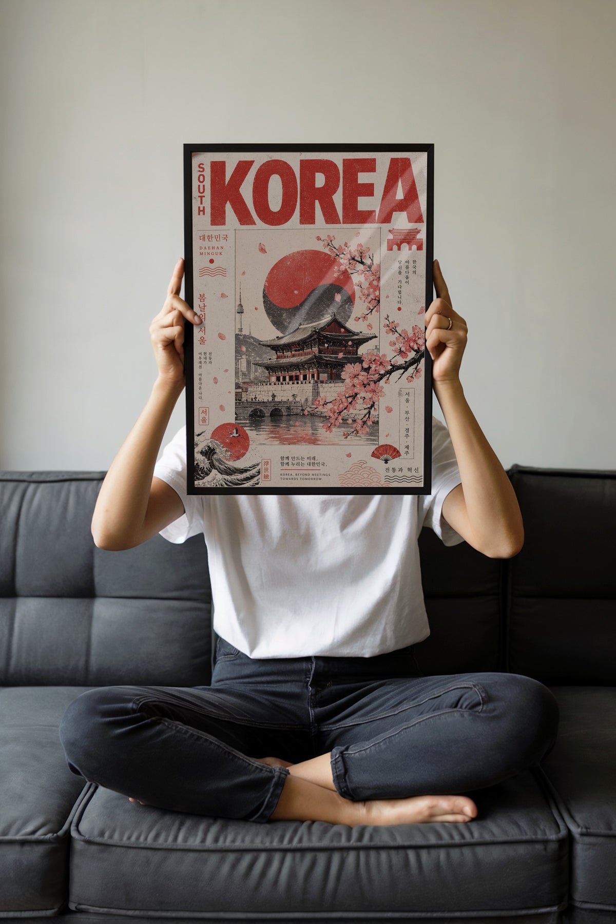 Geleneksel Kore Manzarası Poster – Siyah Çerçeveli Tablo