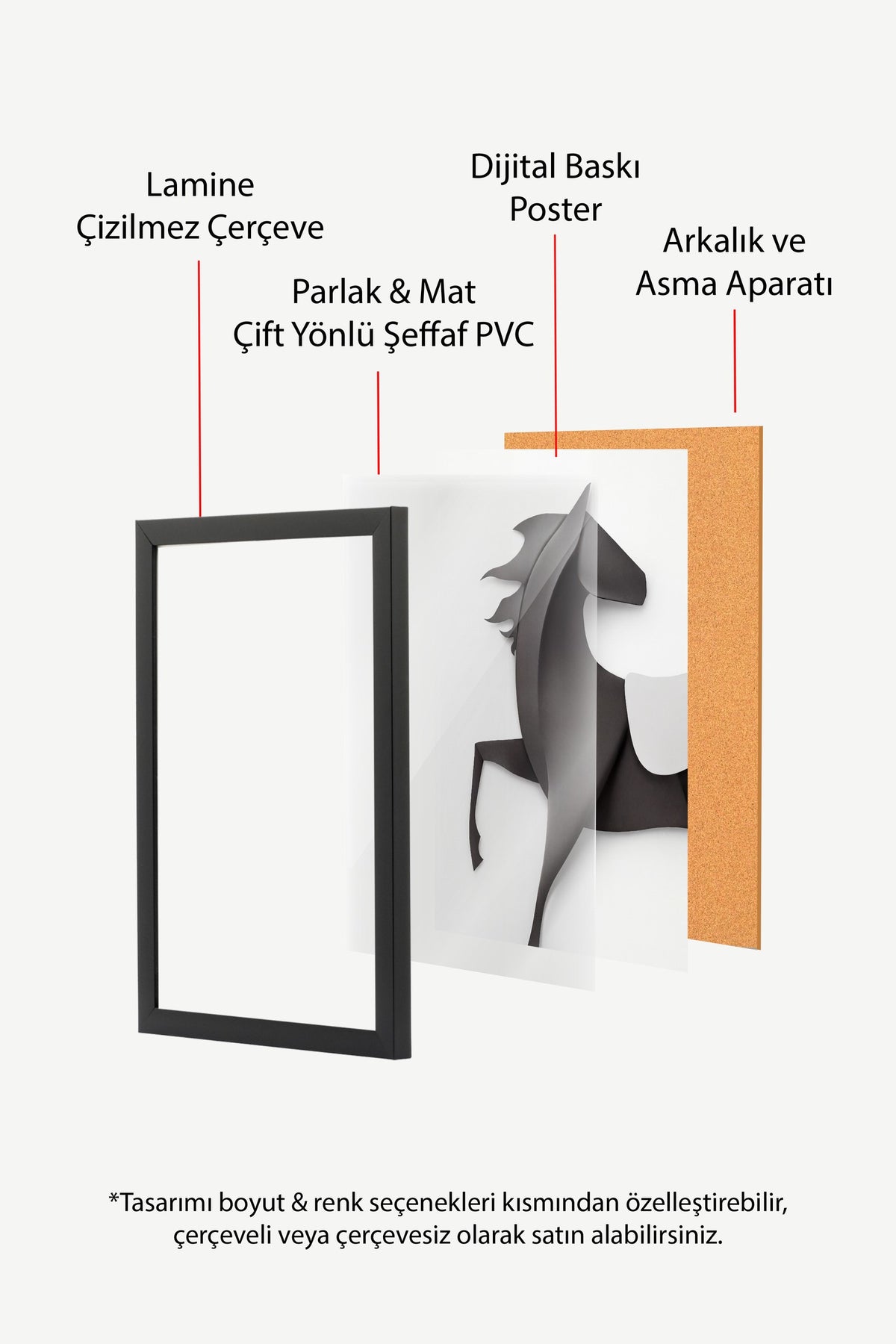 Soyut At Silüeti Poster – Siyah Çerçeveli Tablo