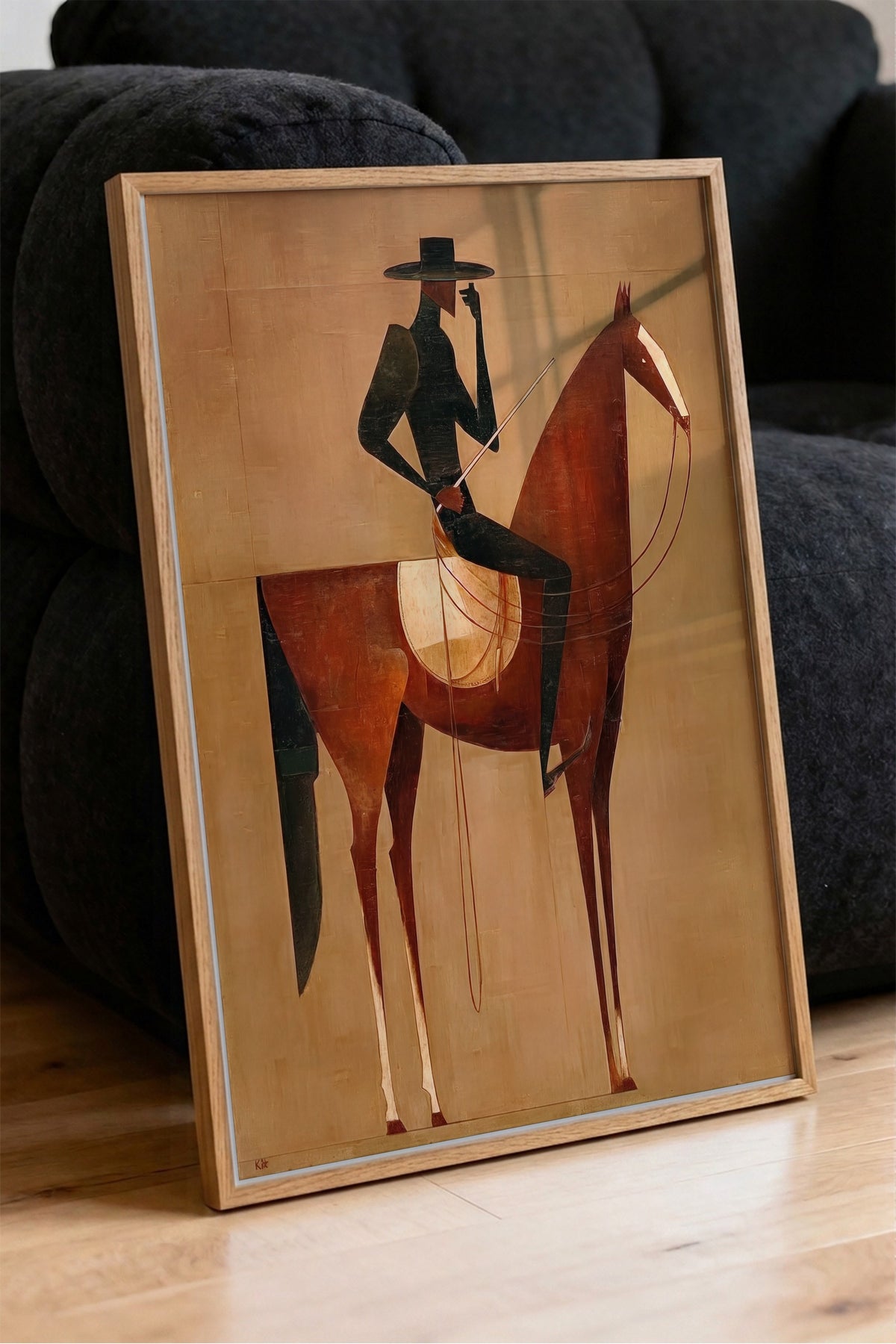 Soyut Silüetli Atlı Poster – Ahşap Çerçeveli Tablo