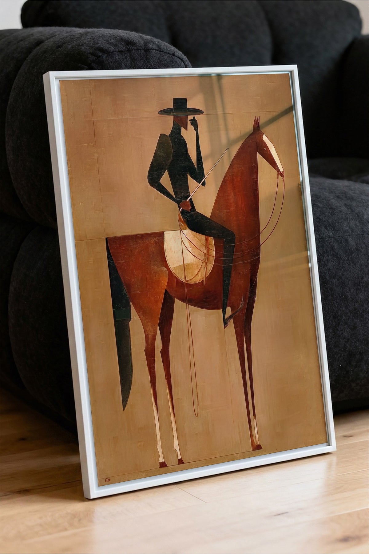 Soyut Silüetli Atlı Poster – Beyaz Çerçeveli Tablo