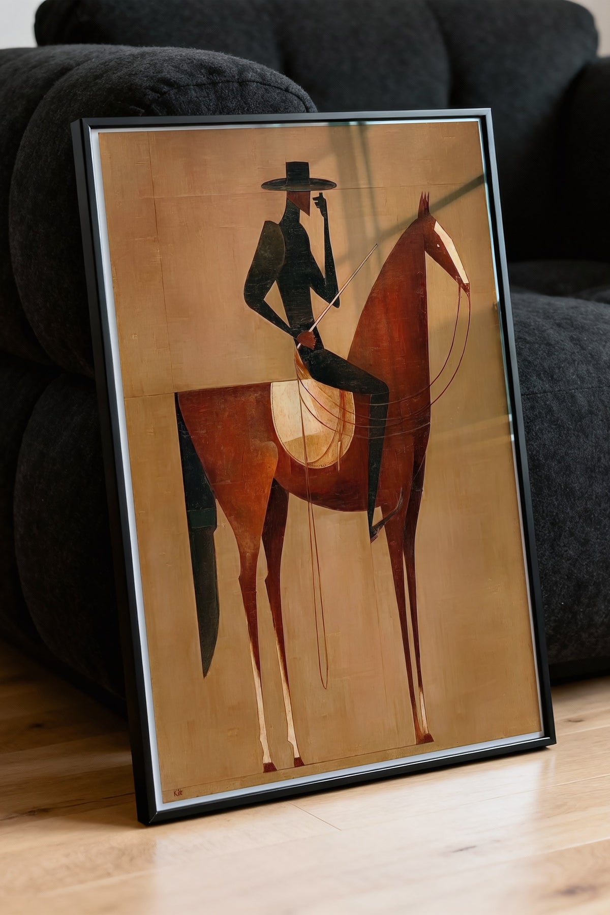 Soyut Silüetli Atlı Poster – Siyah Çerçeveli Tablo