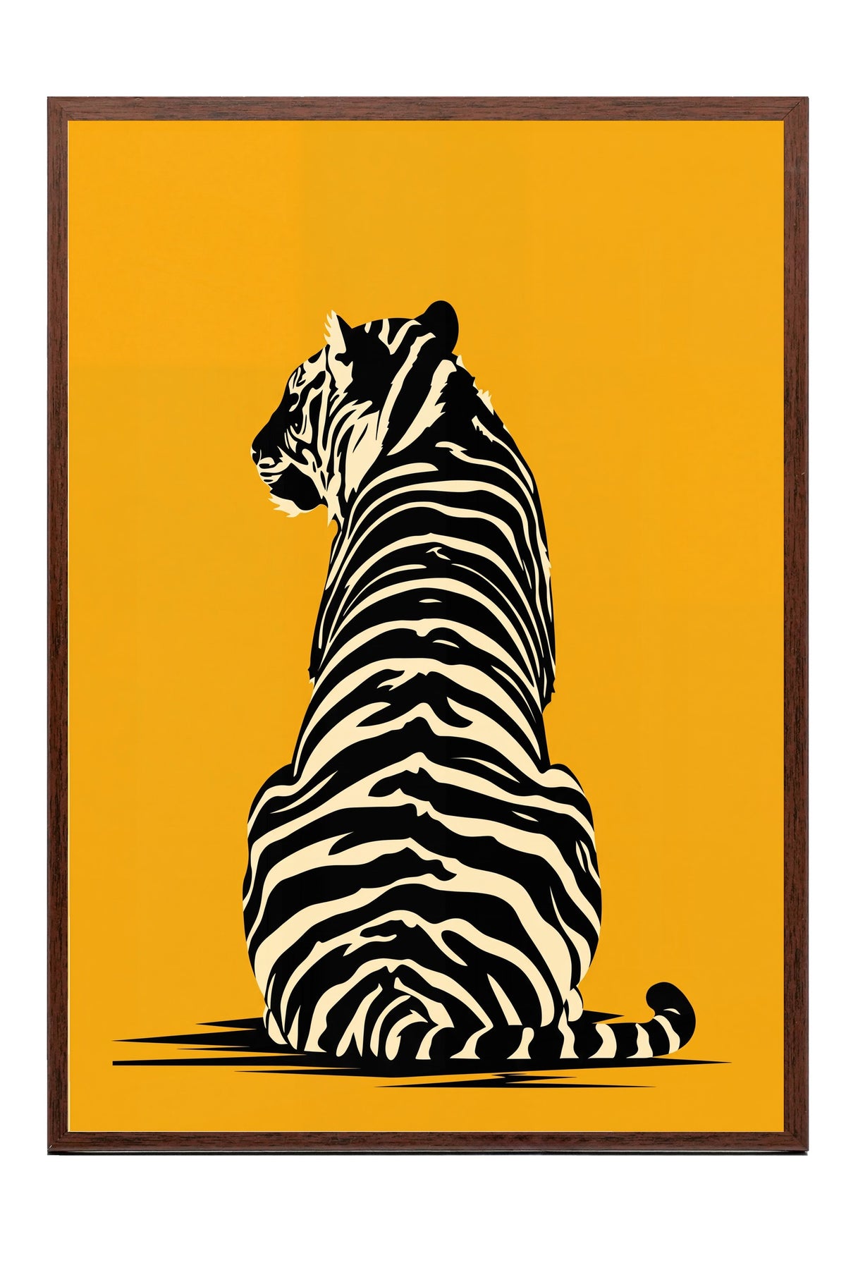 Sırtı Dönük Kaplan Poster – Kahverengi Çerçeveli Tablo