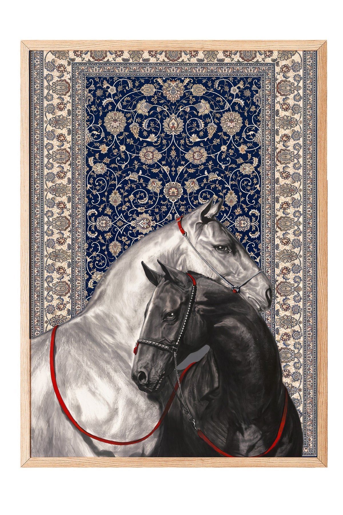 İki At ve Halı Deseni Poster – Ahşap Çerçeveli Tablo