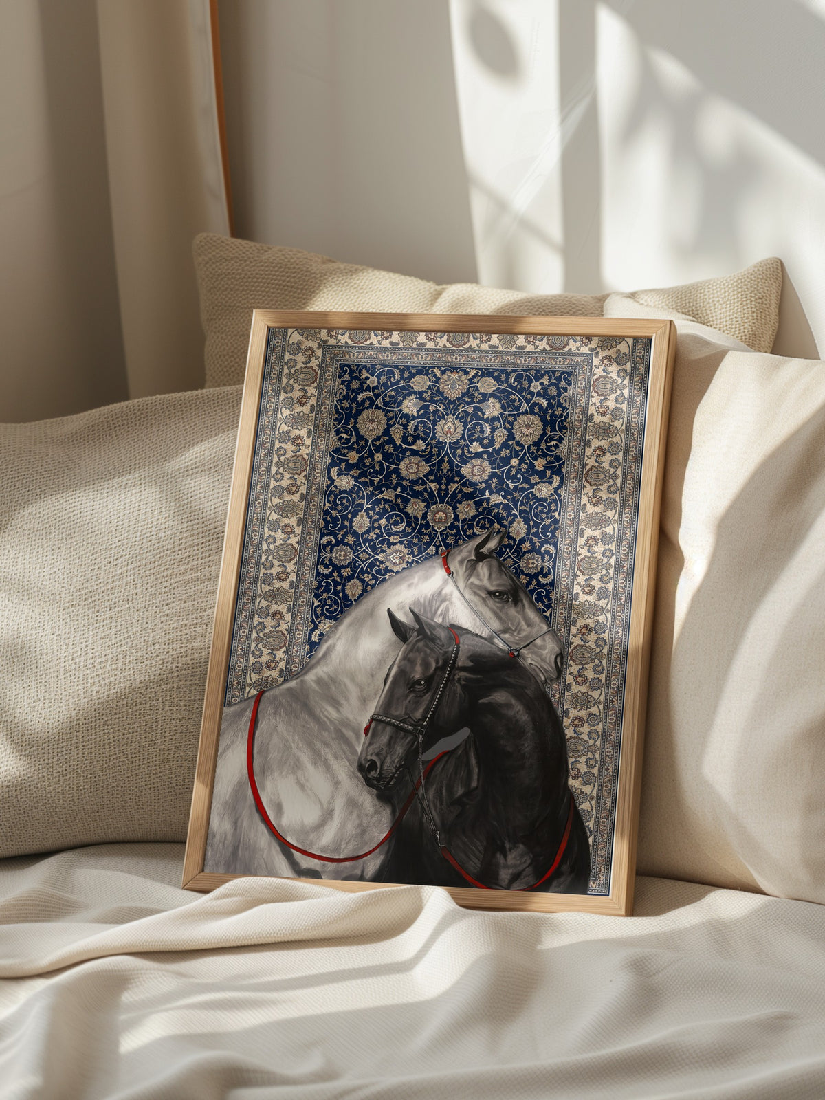İki At ve Halı Deseni Poster – Ahşap Çerçeveli Tablo