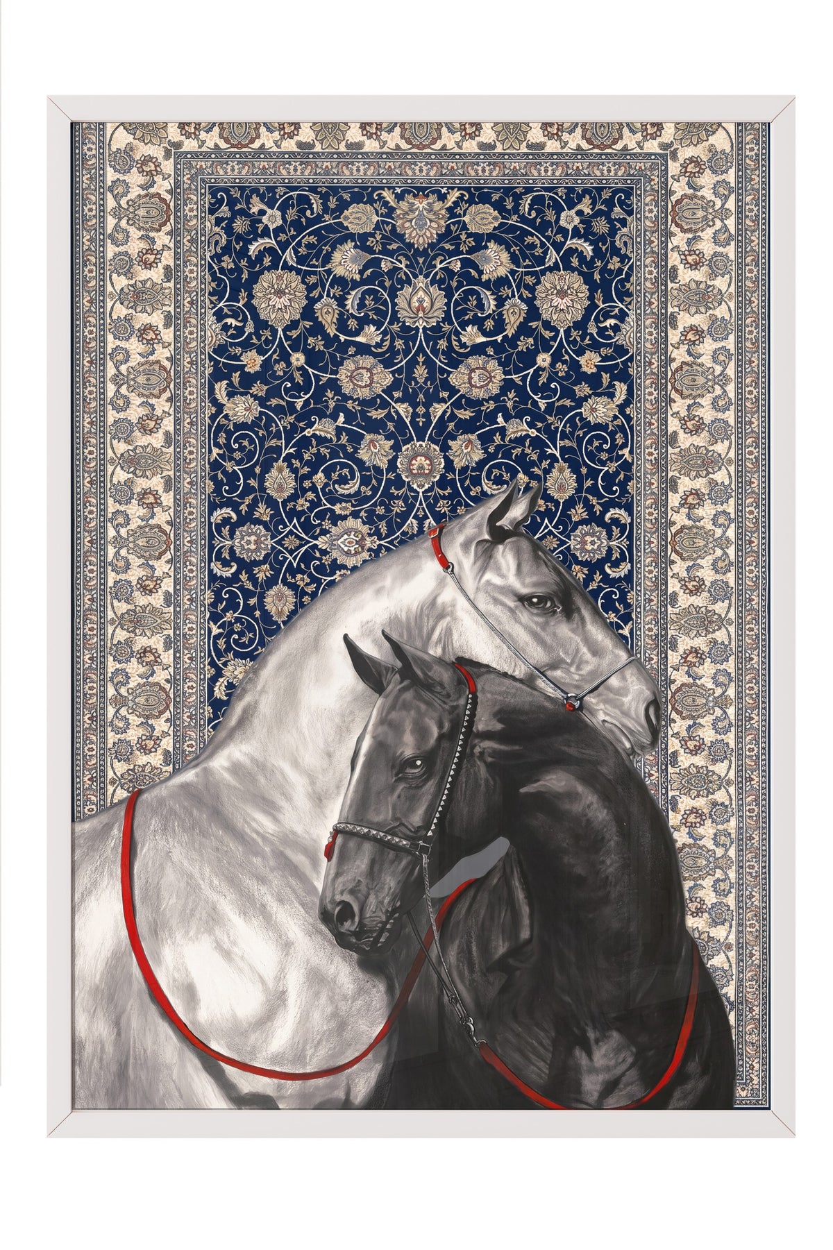 İki At ve Halı Deseni Poster – Beyaz Çerçeveli Tablo