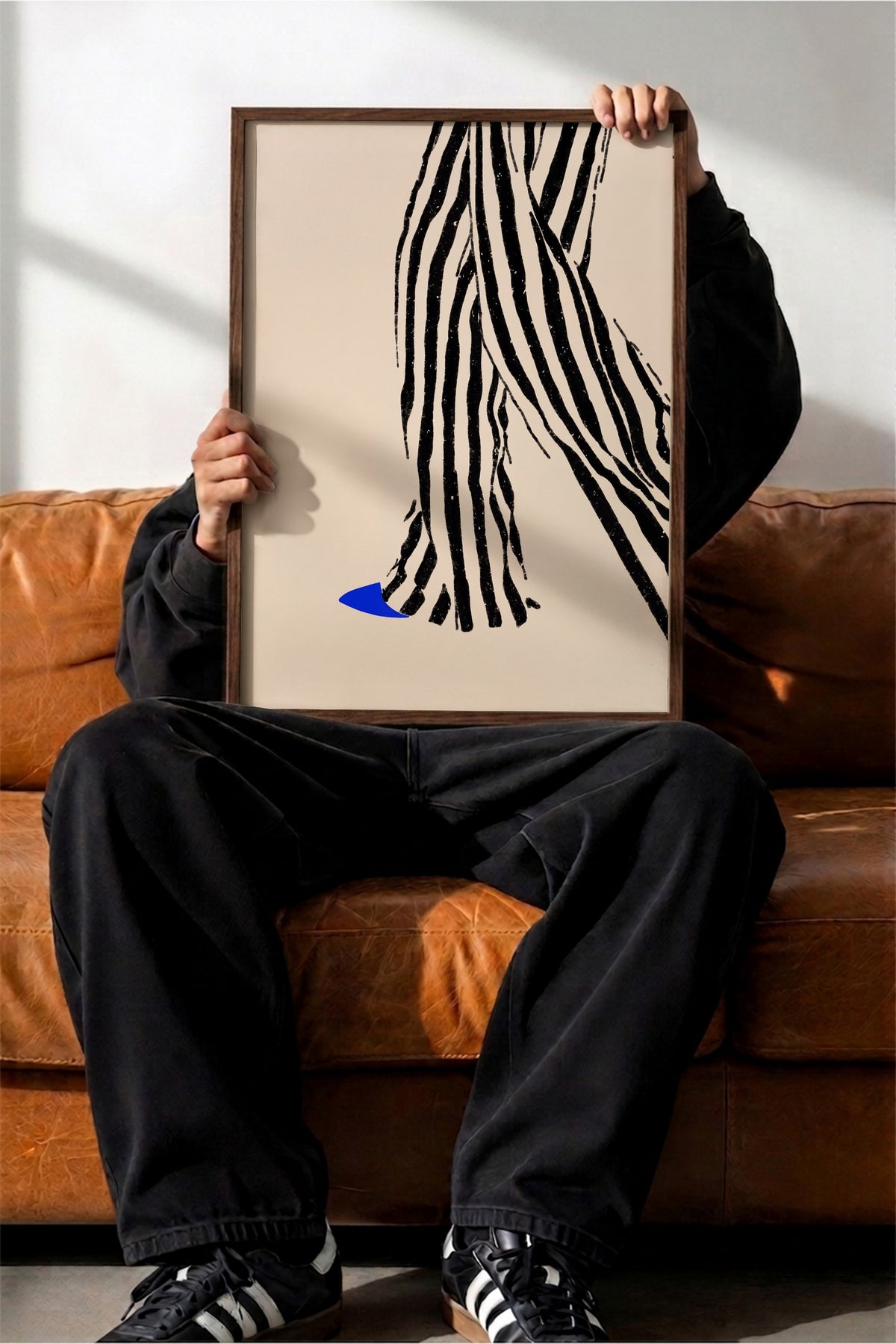 Zebra Desenli Soyut Çizim Poster – Kahverengi Çerçeveli Tablo
