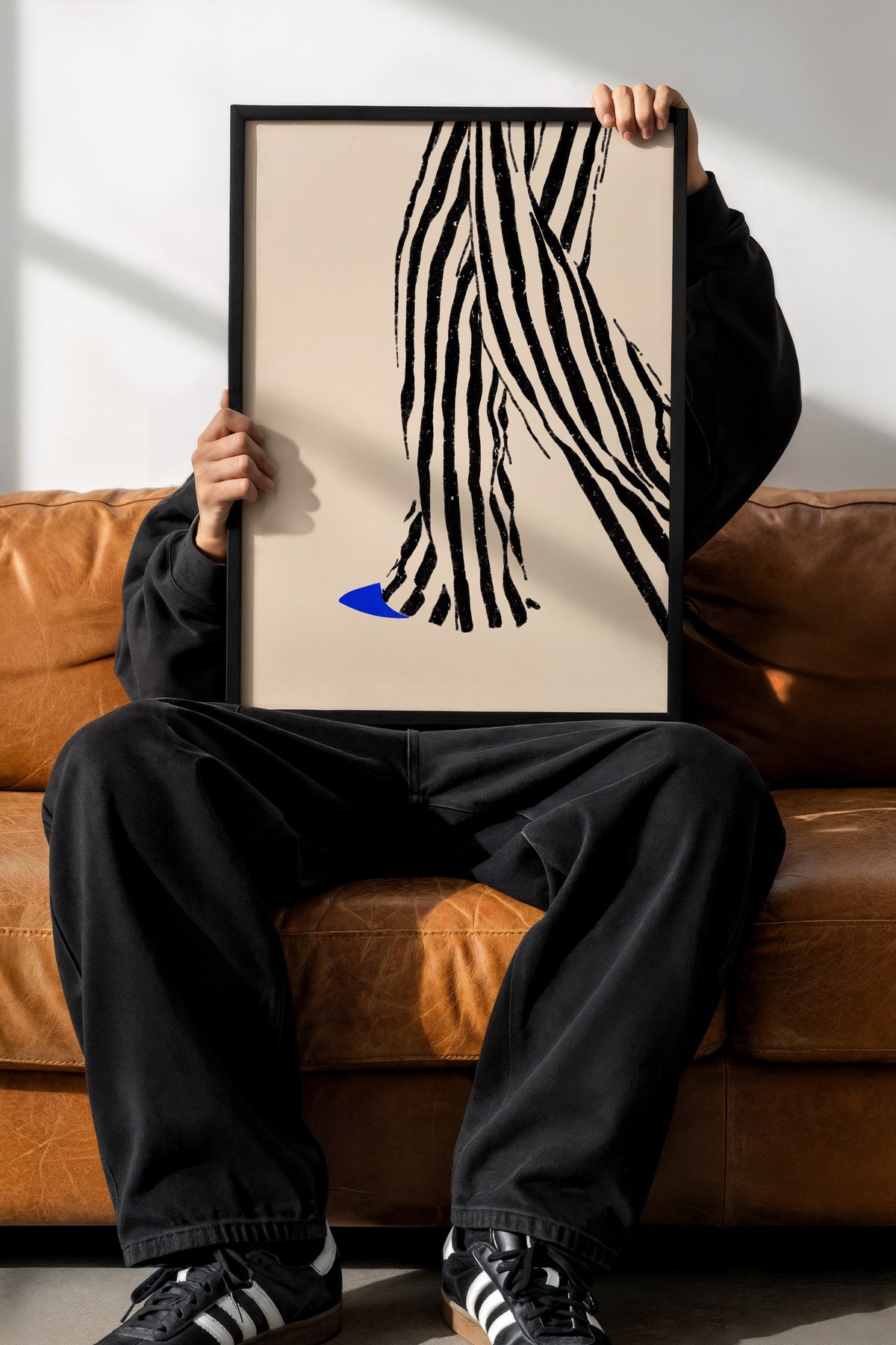 Zebra Desenli Soyut Çizim Poster – Siyah Çerçeveli Tablo