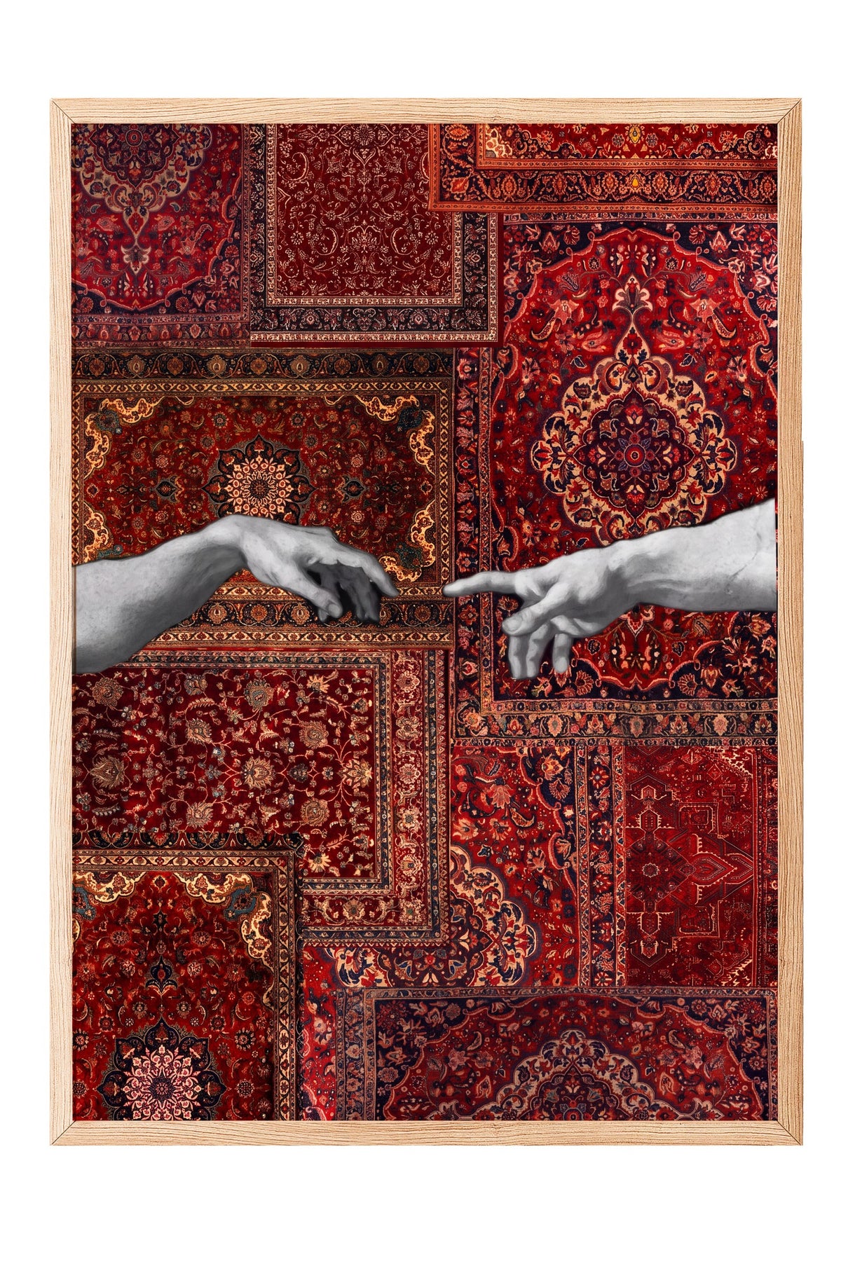 Halı Deseni Üzerinde Tanrı ve Adem Poster – Ahşap Çerçeveli Tablo