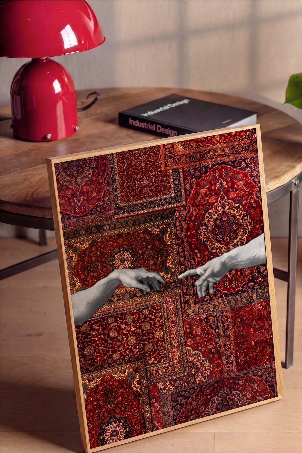 Halı Deseni Üzerinde Tanrı ve Adem Poster – Ahşap Çerçeveli Tablo