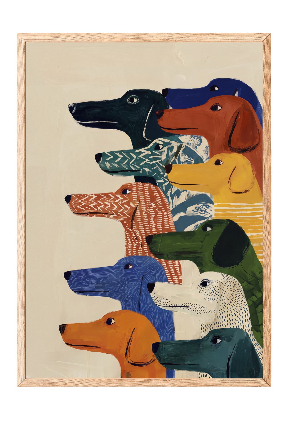 Renkli Köpek İllüstrasyonu Poster – Ahşap Çerçeveli Tablo
