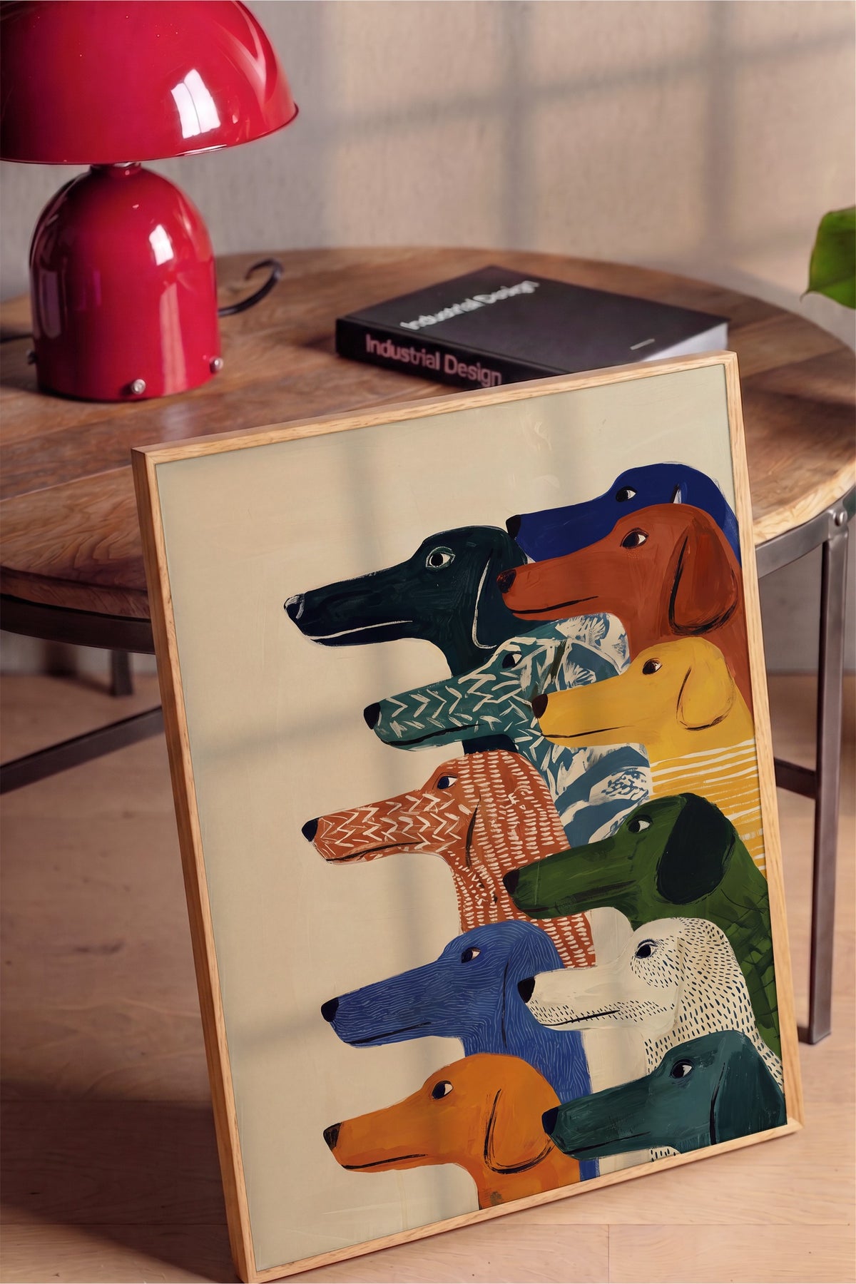 Renkli Köpek İllüstrasyonu Poster – Ahşap Çerçeveli Tablo