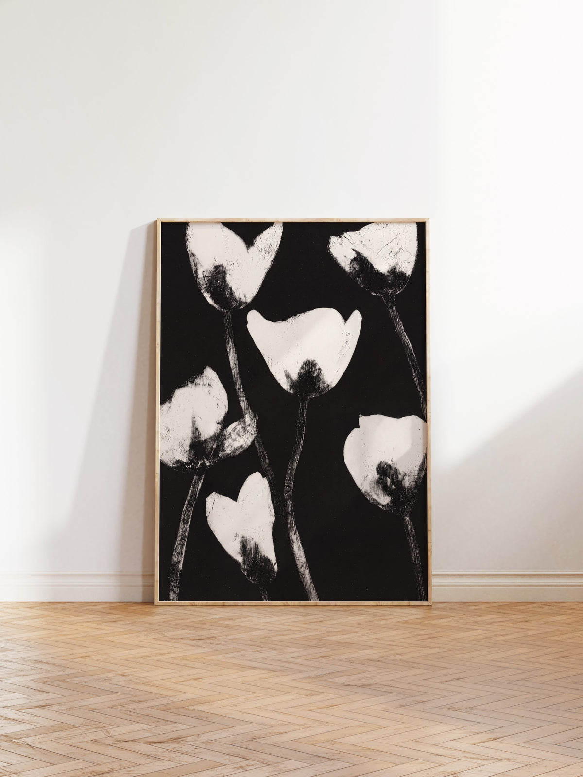 Minimalist Çiçek Deseni Poster – Ahşap Çerçeveli Tablo