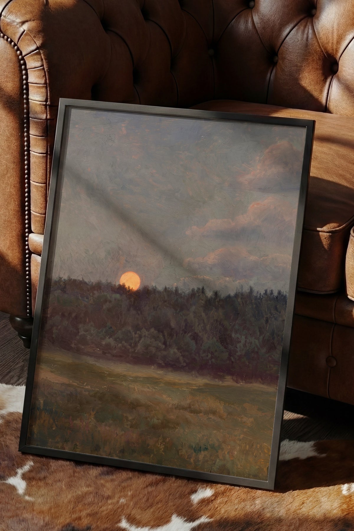 Günbatımında Orman Manzarası Poster – Siyah Çerçeveli Tablo