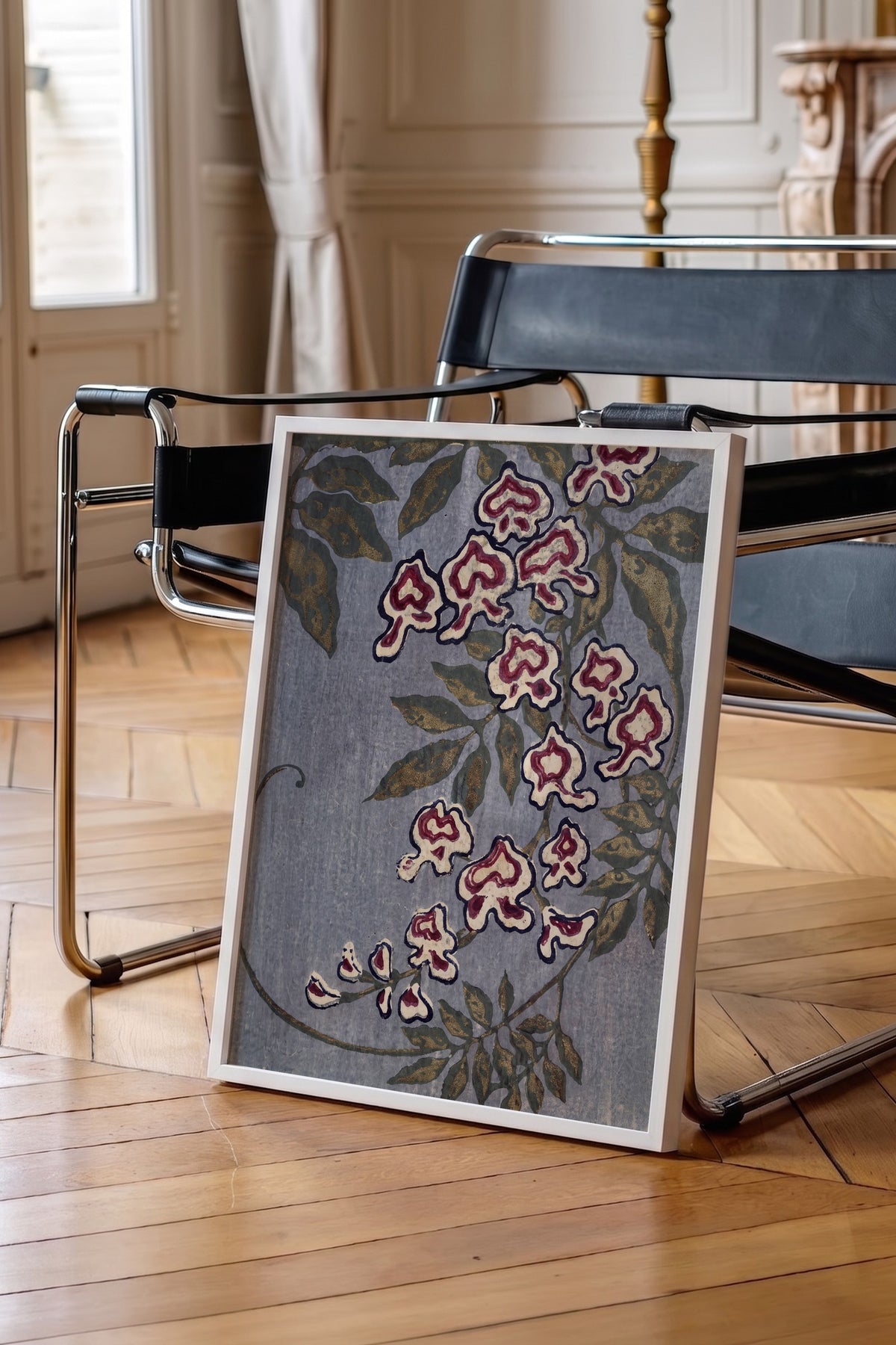 Sarmaşık Desenli Çiçek Poster – Beyaz Çerçeveli Tablo