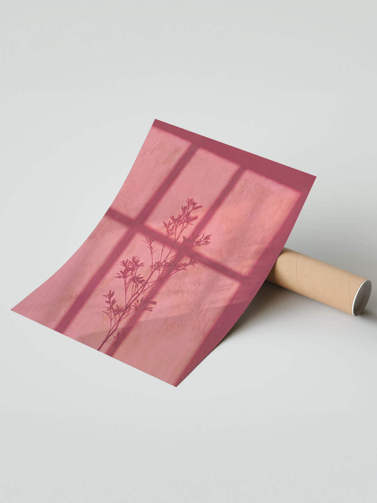 Pembe Gölgedeki Bitki Silüeti Çerçevesiz Poster