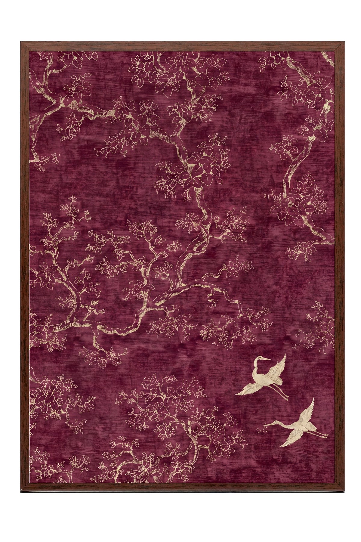 Doğa Motifli Kuş ve Ağaçlar Poster – Kahverengi Çerçeveli Tablo