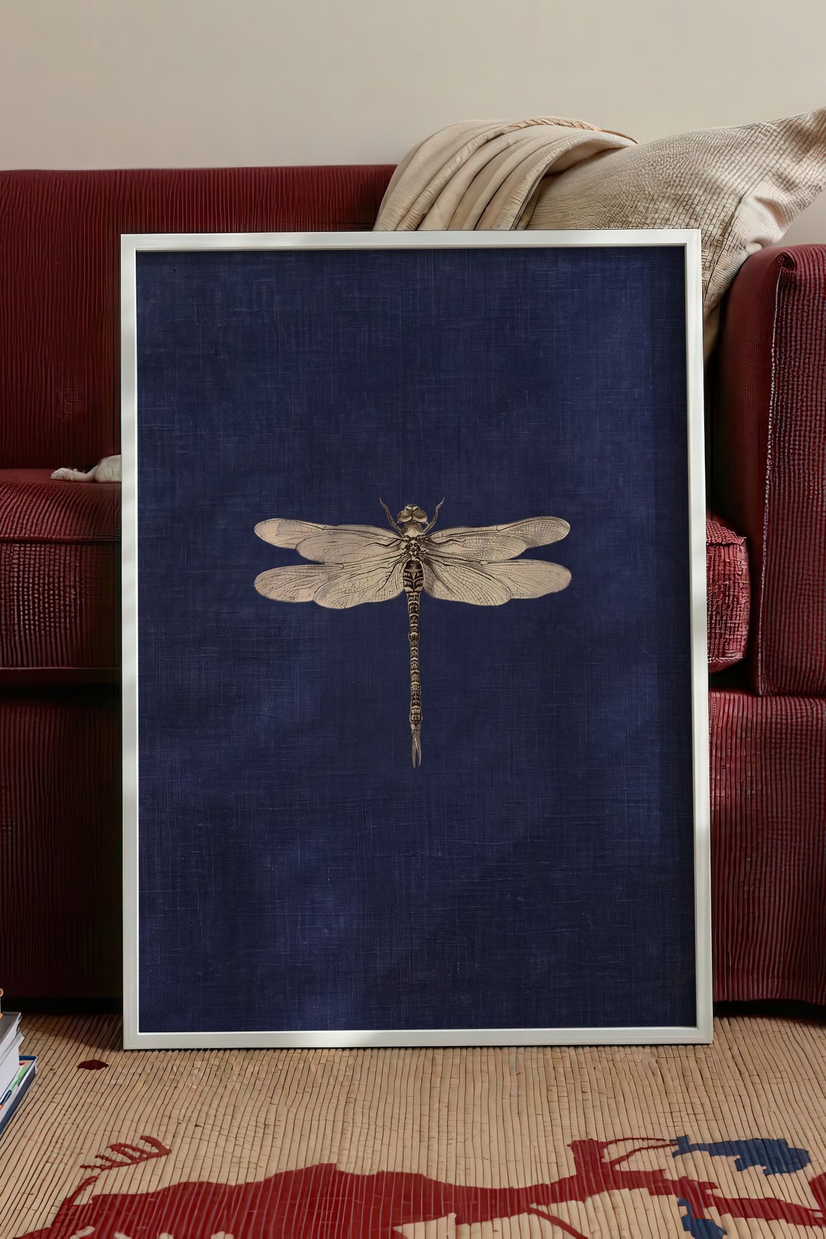 Mavi Üzerinde Yusufçuk Poster – Beyaz Çerçeveli Tablo