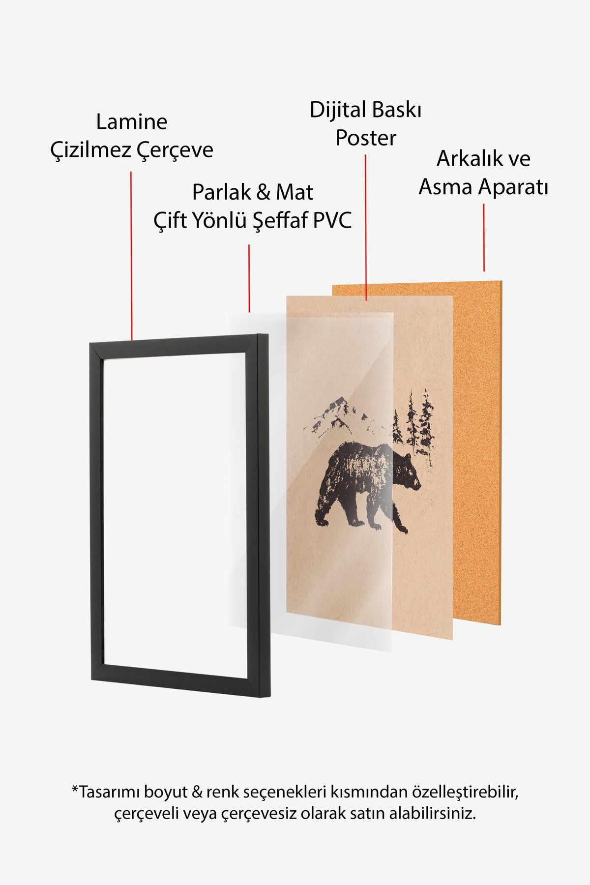 Dağ Manzarasında Yürüyen Ayı Poster – Siyah Çerçeveli Tablo