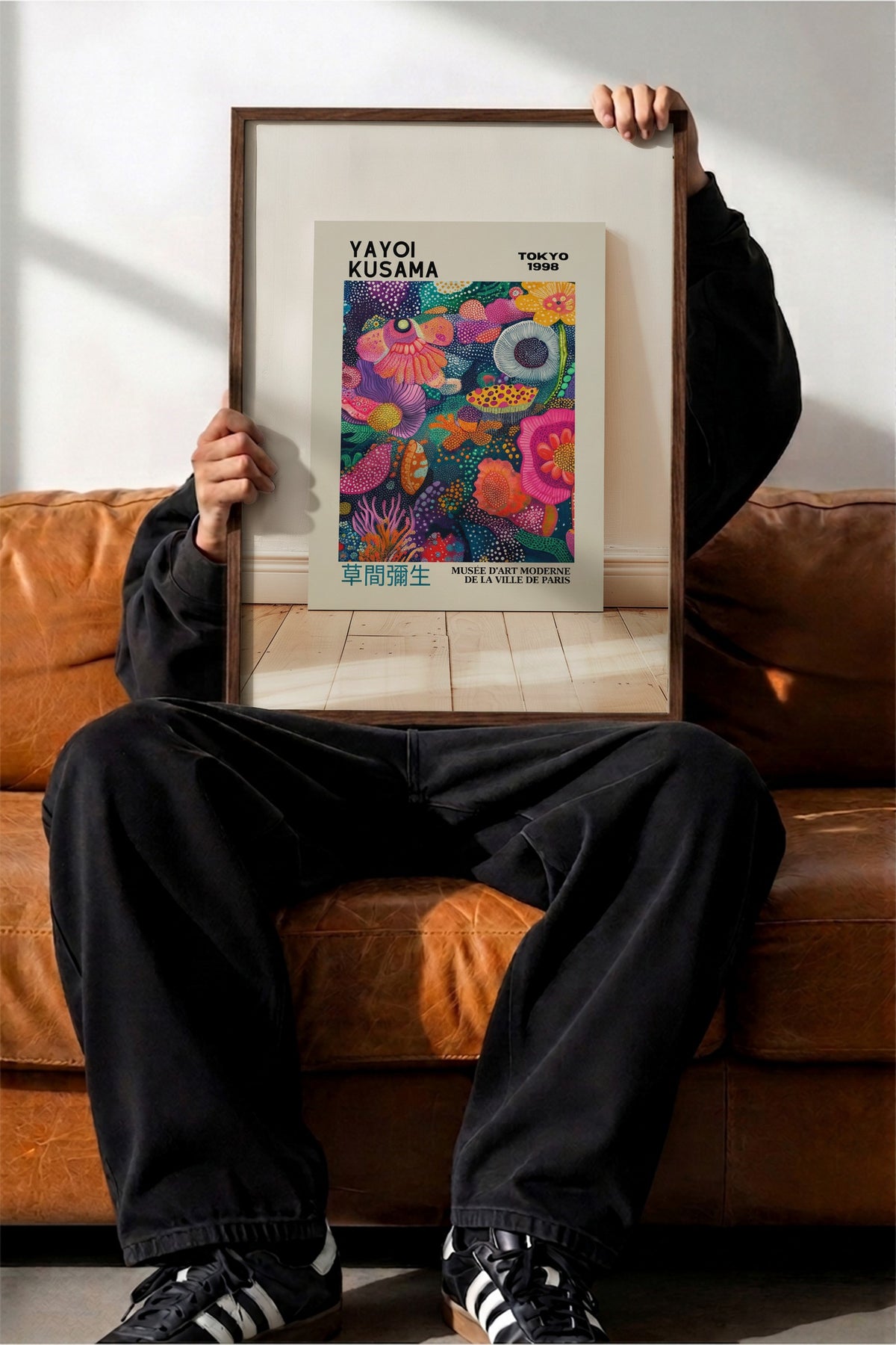 Renkli Çiçek Bahçesi Kompozisyonu Poster – Kahverengi Çerçeveli Tablo