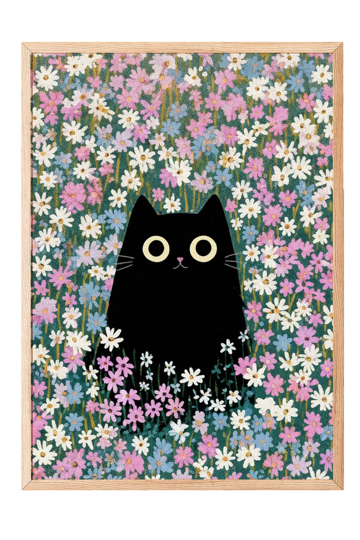 Papatya Bahçesinde Kedi Poster – Ahşap Çerçeveli Tablo