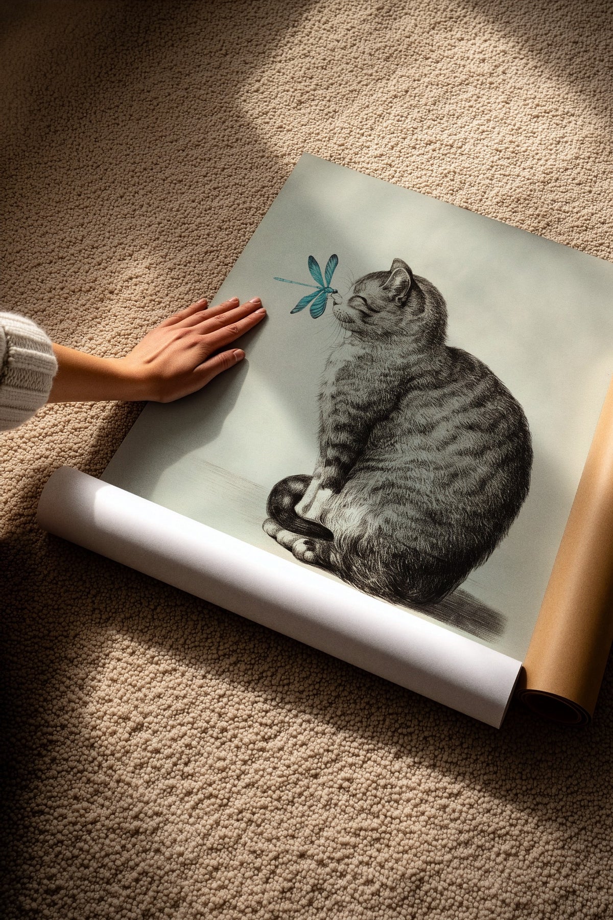Yusufçuklu Yavru Kedi Çizimi Çerçevesiz Poster