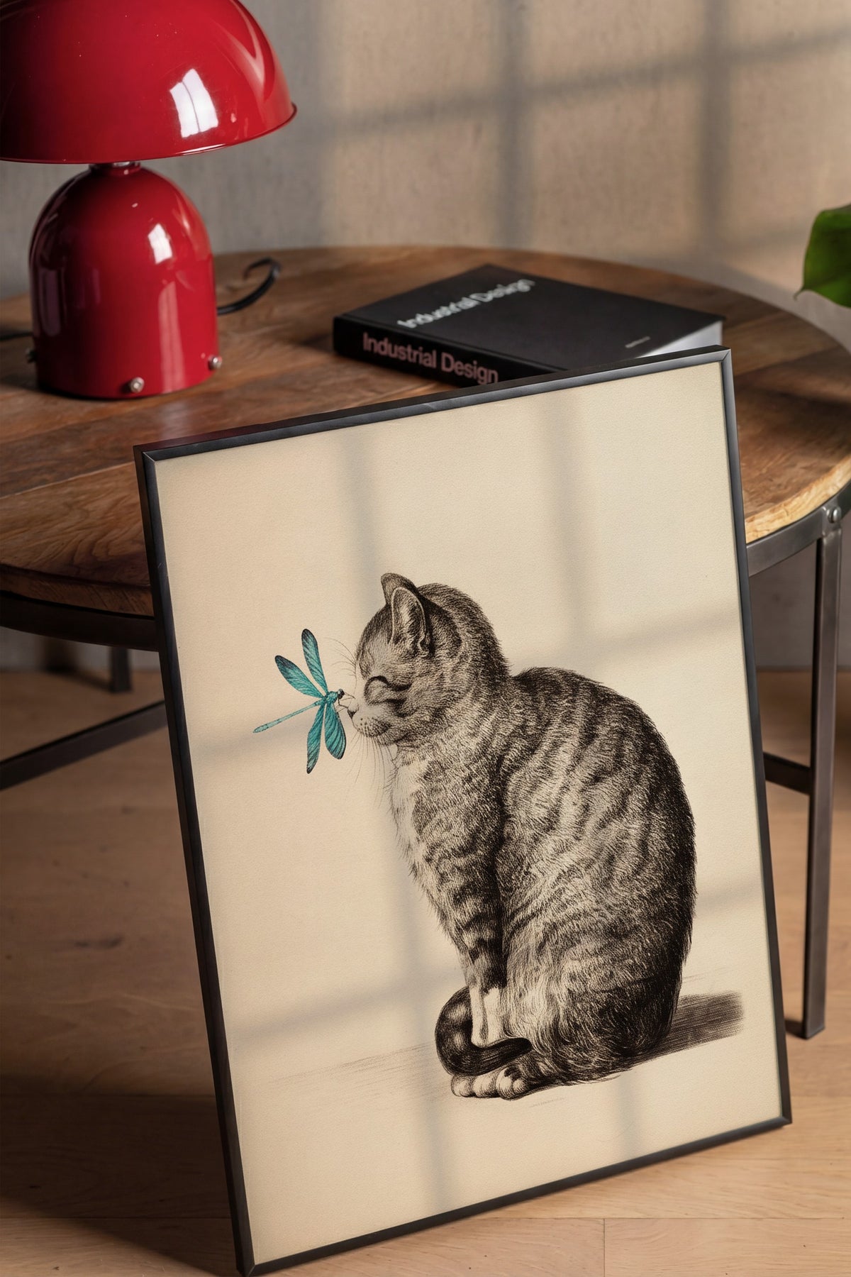 Yusufçuklu Yavru Kedi Çizimi Poster – Siyah Çerçeveli Tablo