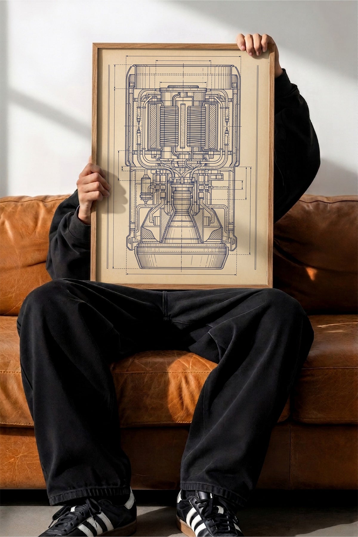 Roket Motoru Teknik Şeması Poster – Ahşap Çerçeveli Tablo